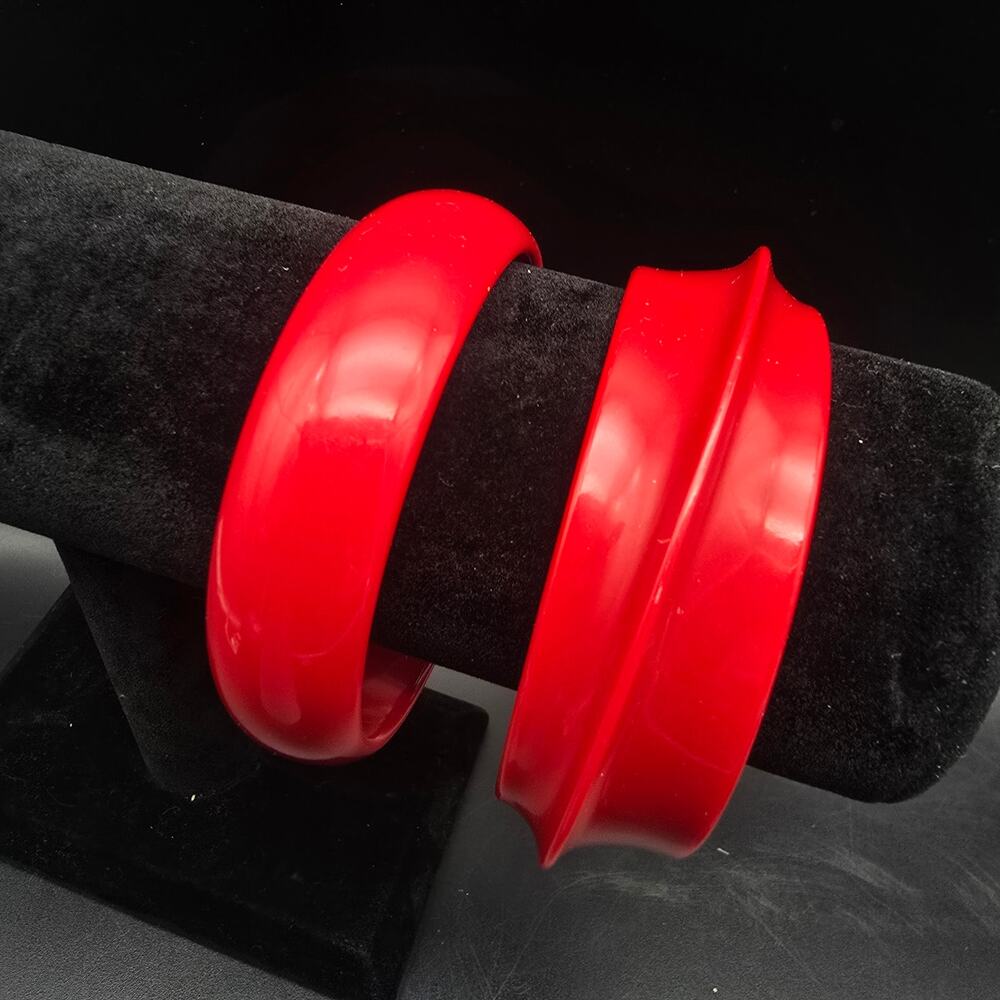 Red Bangle Bracelets Set of Two Vintage Plastic Costume JEwelry 1980s